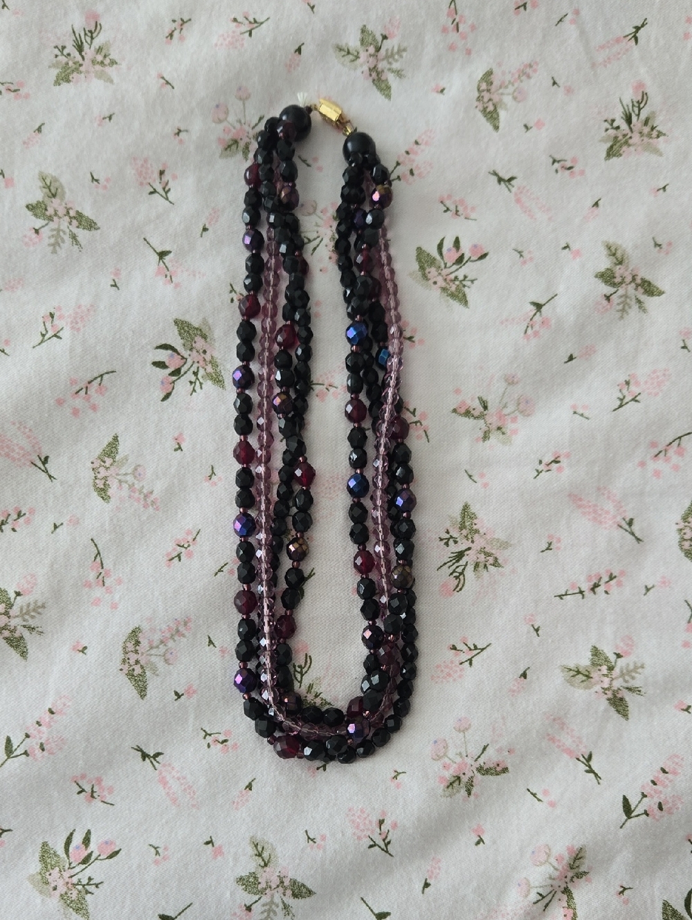 Multi-Strand Purple and Black Beaded Necklace